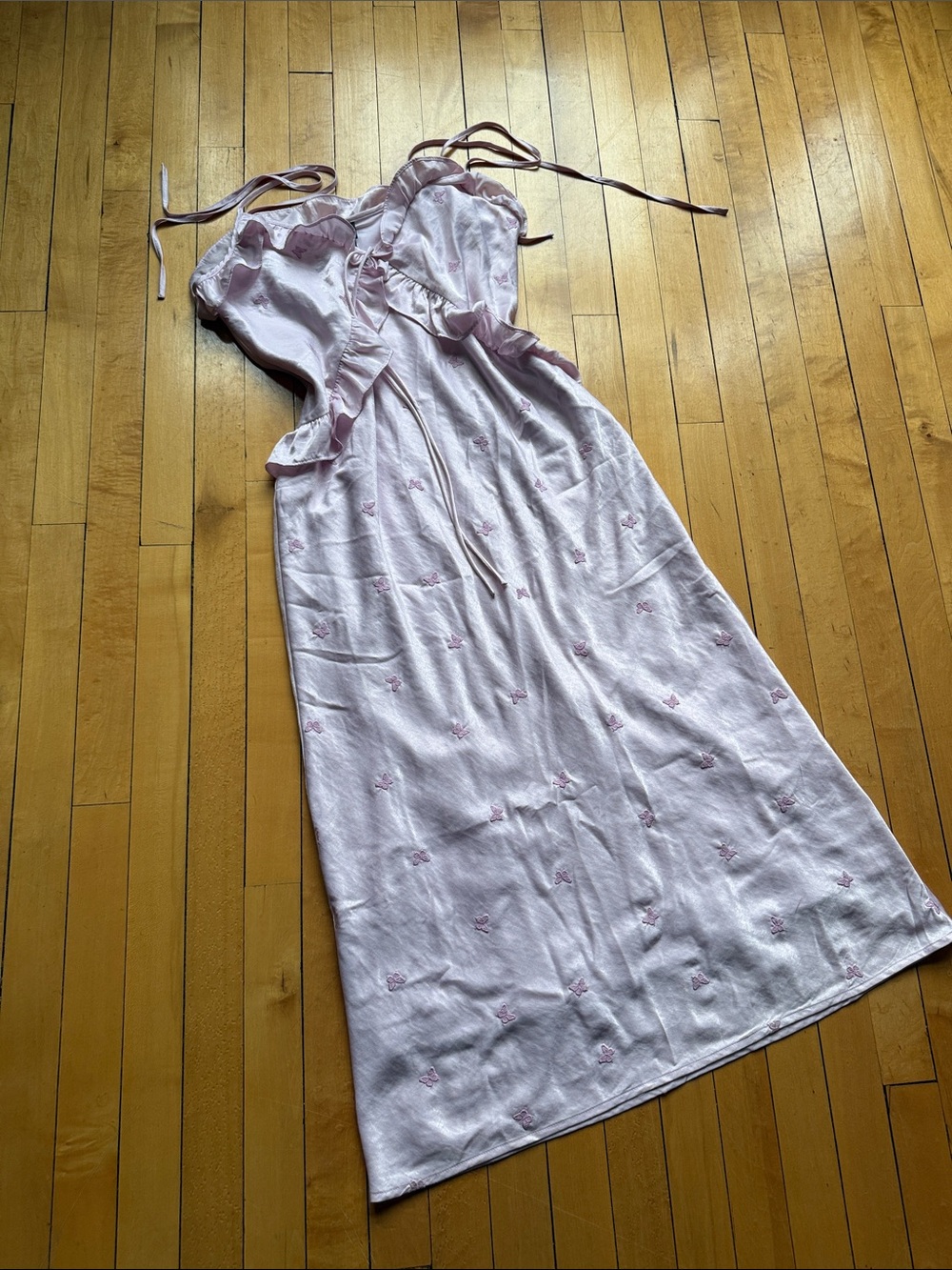 Light Pink Floral Maxi Tie Slip Dress